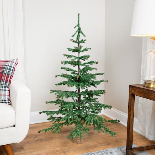 4ft. Unlit Medium Pine Artificial Christmas Tree with Pinecones in Burlap Base